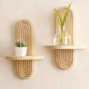 2 Pack Boho Shelf Wall Decor - Handmade Solid Wood Floating Shelves Rainbow Arch Trinket Storage Rack Wall Decor for Bedroom Living Room Nursery Bathroom (1 Beige)