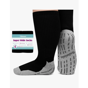 Bulinlulu Extra Width Socks for Swollen Feet-4 Pairs Hospital Grip Socks,Bariatric Socks,Diabetic Socks for Women Men 13-15