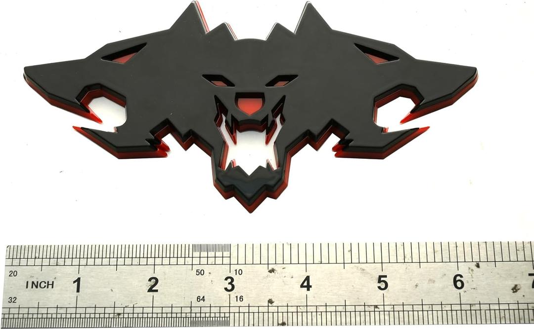 1pc New Big Size Wolf Pack Badges Emblems 6.5 inch 3D Front Logo Replacement for Tsla Cybertruck 2024 Car Truck Motorcycles Side Rear Styling Decal Sticker Universal Car (Redline)