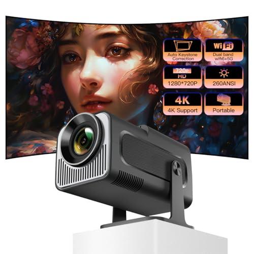 Mini Projector Projector Projector Projector with WIFI and Bluetooth Smart Projector Support 4K 1080P FHD 180ｰ Adjustable Auto Keystone Correction for Movie Home Outdoor, White HY320 mini