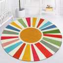 STARUIA Boho Washable Rug 5 Ft Round Area Rug for Bedroom, Rainbow Circle Kids Rugs for Office, Non-Slip Circular Carpet Soft Sunshine Rugs for Dorm Nursery Sofa Living Room Corner (Colorful)