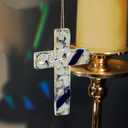 2 x H&D HYALINE & DORA Blue Cross for Car Mirror Hanging Glass Cross Christian Ornaments Christian Gifts for Men Beautiful Jesus Nativity Ornament