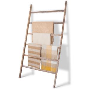 SwaaVee Quilt Ladder 6-Tier Towel Rack, Wooden Decorative Blanket Ladder Shelf for Home Decor, Wall Leaning Farmhouse Quilt Display Towel Holder Organizer for Living Room, Bathroom (38" Wide)