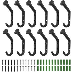 12 Pcs Coat Hooks Backpack, Wall Hooks for Hanging Heavy Duty, Rustic Cast Iron Black Hooks for Clothes/Hats/Keys/Towels/Purses