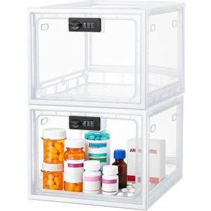 Juexica 2 Pcs Large Medicine Box for Safe Medication, Clear Lockable Storage Box for Medication Refrigerator Fridge/snacks Food for Home Dorms Office Storage Lockers