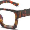 2 x Square Frame Glasses for Men Women Fashion Rectangle Computer Glasses Fake Face Glasses (Tortoise)