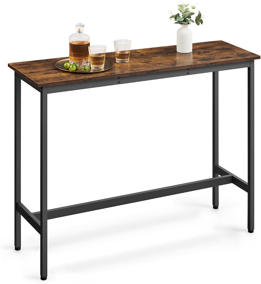 VASAGLE Bar Table, Kitchen Dining Table, High Top Pub Table, Bar Height Cocktail Table for Living Room Party, Sturdy Metal, 15.7 x 47.2 x 35.4 Inches for Narrow Spaces, Rustic Brown and Ink Black