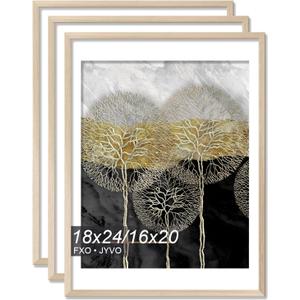 Fxojyvo 18x24 Picture Frame, Natural Frame for 18 x 24 Inch Picture Poster Photo, Light Weight and High Transparent 18 by 24 Frame for Wall - 3 Pack/Natural/18 x24
