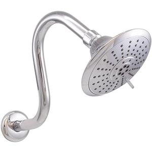 Westbrass CO563-26 5" Round Thin 5-Function Adjustable Spray Shower Head with 8" S-Shaped Wall Mount Shower Arm, Polished Chrome