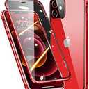 Lockable Magnetic Case for iPhone 12 Pro Max Glass Bumper Case with Camera Lens Protector Screen Protector Safety Lock 360 Full Body Clear Cover (12ProMax, Red)