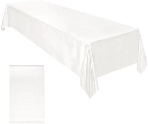 Ruisita Satin Party Tablecloth Table Cover 58 x 102 Inches Wedding Rectangle Bright Silk Tablecloth Table Cover Smooth Fabric Tablecloth Table Decor for Wedding Banquet Table Decoration, White