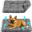 FUNNY FUZZY Washable Dog Crate Pad 30x20, Double-Sided Cooling Linen & Sherpa, Flat Crate Mat/Kennel Pad, Rectangle Dog Bed for Medium Dogs & Cats, Charcoal Grey