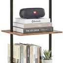 5-Tier Ladder Shelf, Wall Mounted Ladder Bookshelf with Metal Frame, Wood Tall Open Storage Rack and Display Shelves for Home Office Bedroom Living Room, Rustic Brown