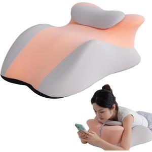 SheRest Adjustable Headrest Reading Pillow for Bed Adults - Memory Foam Back Support Wedge for Acid Reflux, Snoring & Legs, Pink and Gray (22.8"x15"x9")