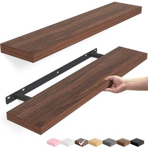 BAYKA Walnut-Like Floating Shelves 22.5in, 2 Pack, Wall Mounted Wall Decor