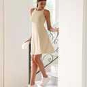 ODODOS Casual Flare Tank Dress for Women Summer Sleeveless Sundress Mini Skater Dress, Beige, Small (Beige, S)