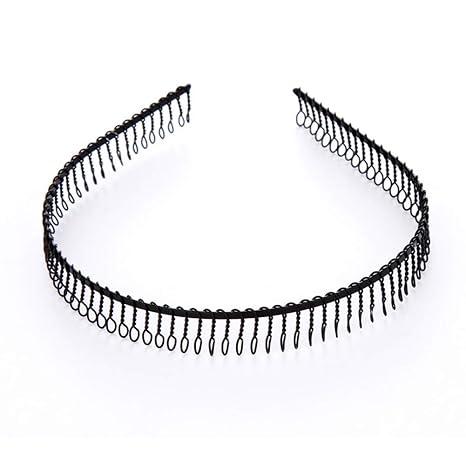 12Pcs Metal Headband for Men with Teeth Comb Non Slip Fashion Hair Accessories Comb Scrub Wavy Headband Spring Sport Hair Hoop Hairband (Black)