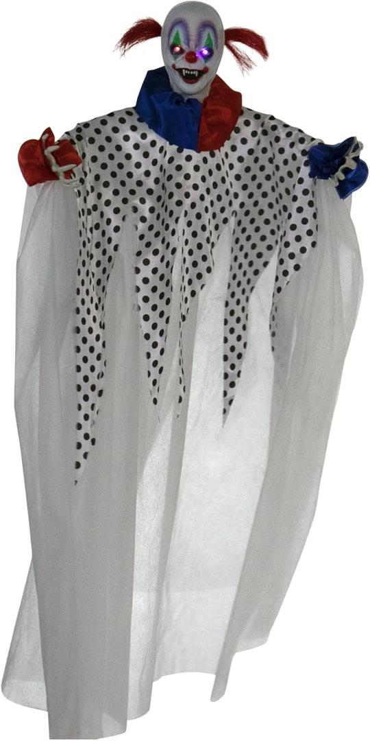 Haunted Hill Farm Life-Size Halloween Animatronic Clown with Touch Activated Lights and Sounds, Indoor or Covered Outdoor Scary Halloween Decorations, Battery Operated Halloween Props for Home (47" Hanging Clown)