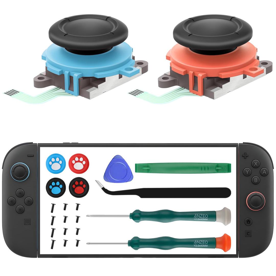 LONANDY Joycon Joystick Replacement for Nintendo Switch 2, Upgrade Anti-Drift Switch 2 Joysticks Analog Thumbsticks Joy-Con 2 Repair Tool kit with Screwdrivers, Thumb Grip Caps, 2 Pack