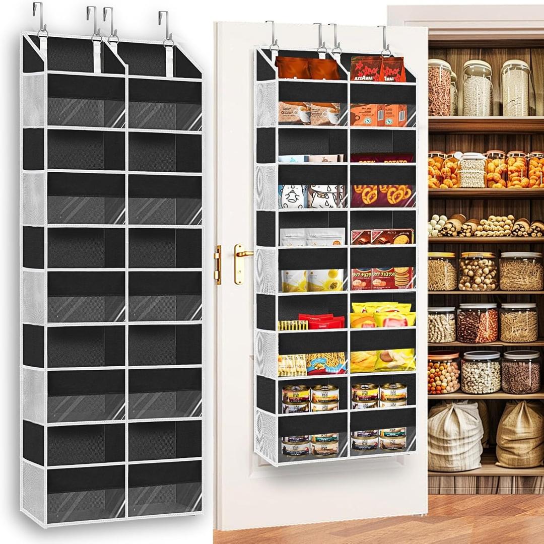 Over The Door Organizer 5 Tiers, Extra Large Behind Door Storage of 10 Compartments, 80 lbs Weight Capacity Hanging Storage Organizer with Clear Window Kids Toys, Shoes, Diapers, Room Storage (Black)
