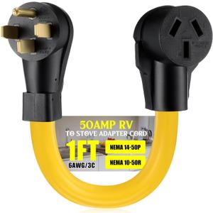 1 Feet 50Amp NEMA 14-50P to 10-50R RV to Stove Adapter Cord, 4 Prong Generator RV Male to 3 Prong Stove Oven Female Adapter Generator Dryer Stove Power Connect, STW 6 AWG, ETL Listed