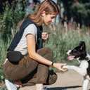 Dog Treat Pouch with Training Clicker, Upgrade Stronger Magnetic Closure to Avoid Spilling, 1.67 Cup Silicone Treat Bag Fanny Pack with Waist Belt for Pet Training Walking (Black)