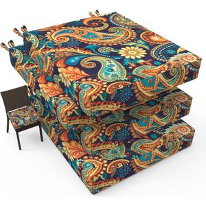 Bafode Patio Chair Cushions Set of 4, 18.5" x 16" x 3" Waterproof Outdoor Chair Cushions for Furniture, Seat Cushion with Ties, for Patio, Yard, Garden Dining Chair (Paisley Multi)