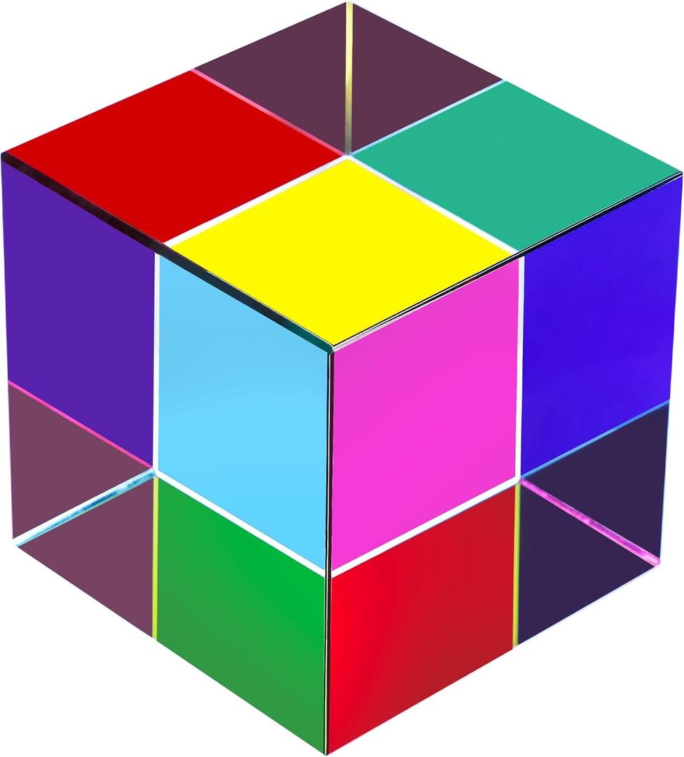 QFkris Glass Mixing Color Cube (2.2inch) Magic Prism Cube for Science and Educational, Photography Crystal Prism, X-Cube for Desktop Decoration