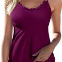 Aleumdr Women's Tankini Bathing Suit 2 Piece Tummy Control Swimsuit Scallop Trim Tankini Top with Bottom (Large, Purple)