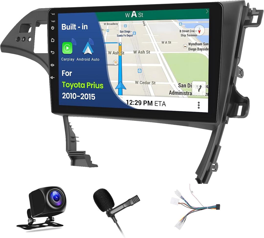 [2+64GB] Android 15 Car Radio for Toyota Prius 2010-2015 with Wireless Carplay Android Auto, 10 Inch HD Touchscreen Car Stereo with GPS WiFi Bluetooth FM/RDS EQ SWC 26UI Backup Camera MIC