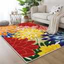 ZonLi Outdoor Rug 8x10Ft Waterproof Multicolored Indoor Area Rug Washable Outdoor Patio Rugs Tropical Floral Non Slip Outdoor Carpet for Living Room, Pool,Backyard,Deck,Camping.