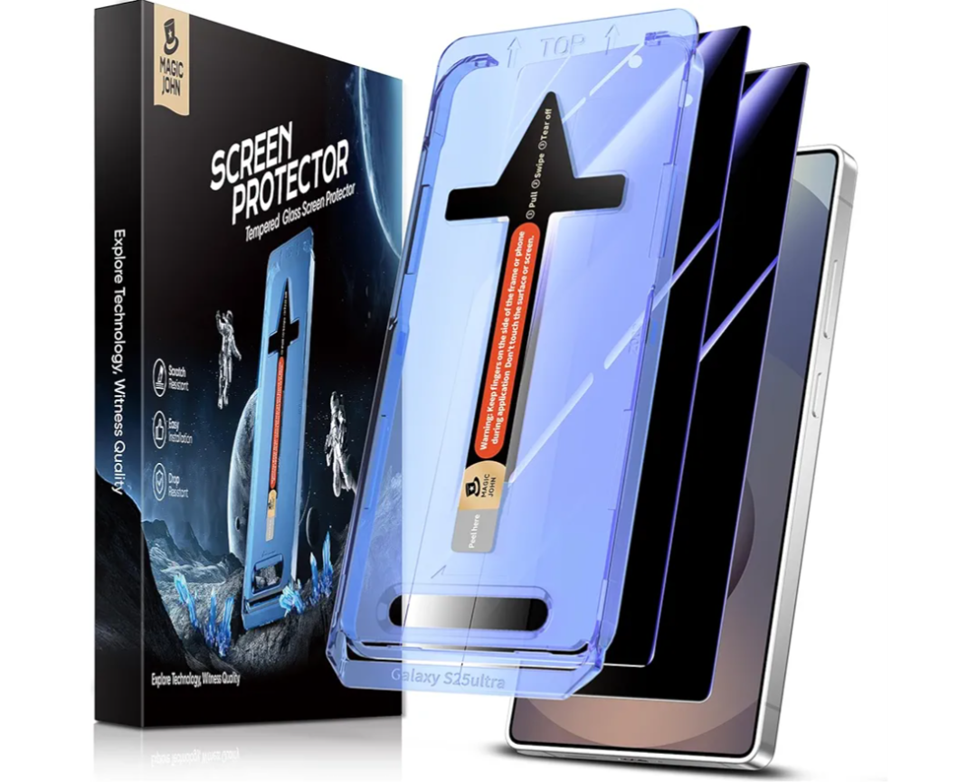 MAGIC JOHN 2 Pack for Samsung Galaxy S25 Ultra Privacy Tempered Glass Screen Protector, Bubble Free, Easy Installation, Auto Dust-Elimination