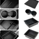 4PCS Center Console Organizer Tray for Tesla Model 3 Highland 2024 2025 Accessories Cup Holder Inserts, Armrest Storage Box, Center Console, Wireless Charging Pad Silicone Mat Black