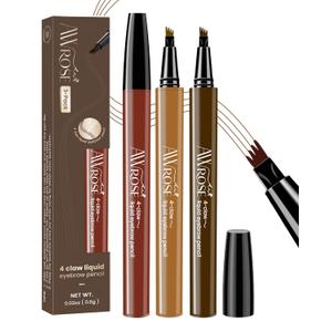2 x AWROSE Eyebrow Pencil, 3 Pack 3D Microblading 4-Tip Eyebrow Pen, Magic Precise Natural Waterproof Eye Brow Pen with Hair Like Strokes, 4 Fork Tip Multi-Used Eye Brow Pencils for Women/Men (Dark Brown+Light Brown+Reddish Brown)
