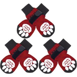 EXPAWLORER Anti-Slip Dog Socks-Double Sides Grips Traction Control on Hardwood Floor,Dog Shoes for Hot/Cold Pavement,Best Paw Protector,Prevents Licking,for Puppy Small Medium Large Senior Dogs (Small (6 Count), Red)
