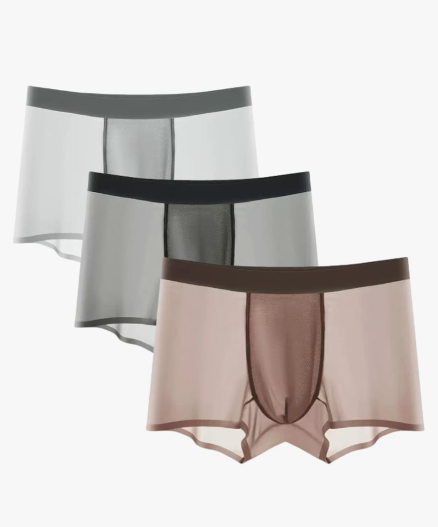 Men's Ice Silk Ultra-Thin Boxer Briefs Panties, Seamless Men Boxer Shorts U Bulge Underwear Breathable Underpants 4XL