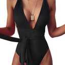 Lilosy Sexy Tie Criss Cross Plunge One Piece Thong Swimsuit High Cut Brazilian Bathing Suit XL