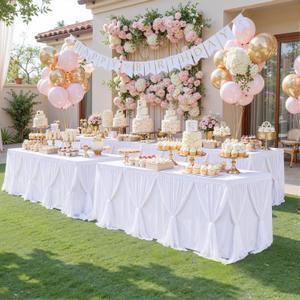 Besutolife White Tulle Tablecloth for Rectangle Tables 6ft 3 Sides for Wedding Birthday Party Bridal Shower White Tutu Ruffle Table Cloth Banquet Dinner Table Decorations 6Pack, 72" x 30" - 6Pack