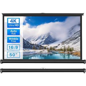50 inch Small Projector Screen, Golden grain Retractable Pull Up Screen, Floor Projector Screen, 16:9 4K Portable Screen for Projector, Roll Down Movie Screen for Gaming Indoor, Mini Black Screen