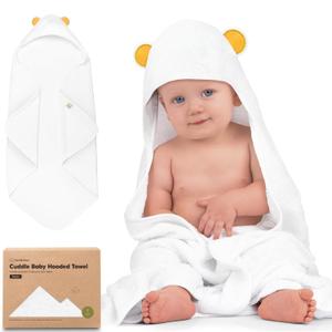 KeaBabies Hooded Baby Towel for Newborn - Viscose Derived from Bamboo Large Baby Bath Towels with Hood for Boys, Girls, Toddler, Extra Absorbent & Soft Newborn Bath Essentials (Bear) (Regular 35x35)