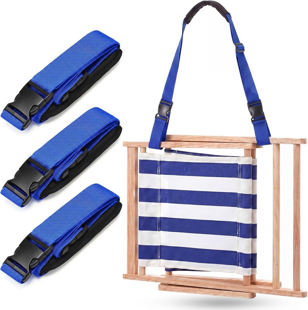 Sanwuta 3 Pcs Adjustable Beach Chair Carry Strap Camping Chair Straps for Shoulder Folding Beaches Backpacking Foldable Bikes (Royal Blue), 1.5 inches wide