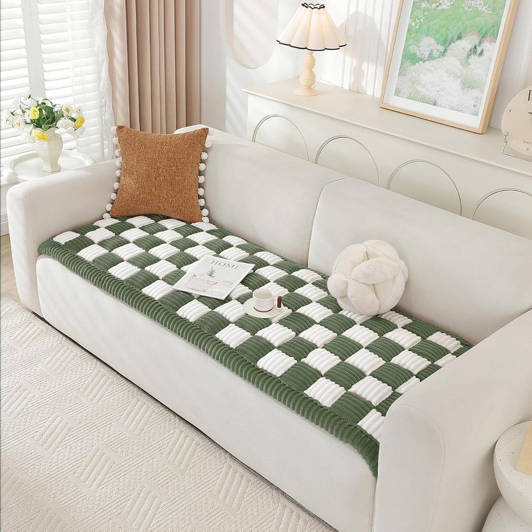 OstepDecor Fluffy Faux Fur Couch Covers, Sofa Cover Washable, Super Soft Plush Couch Blanket Cover, Thick Cozy Sofa Slipcovers Furniture Protector for Couches and Sofas (27.6" x 70.9", Green)