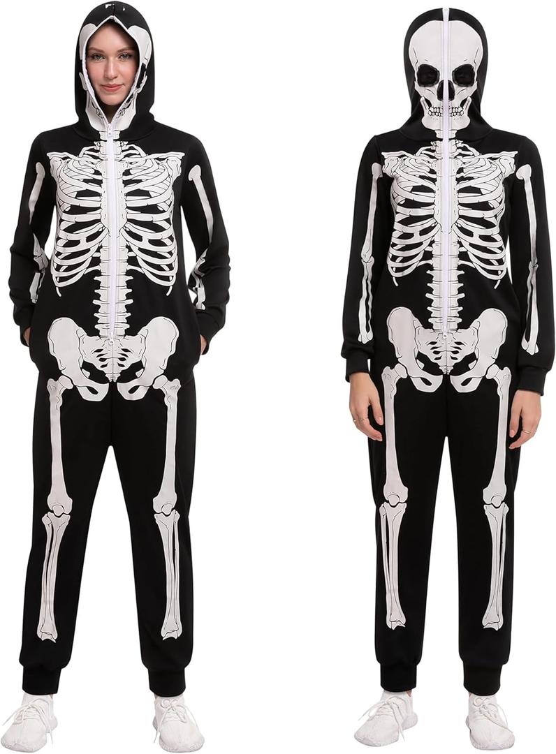 Spooktacular Creations Halloween Skeleton Costume, Adult Skeleton Costume Jumpsuit for Women Halloween Cosplay Dress Up Party (XXL)