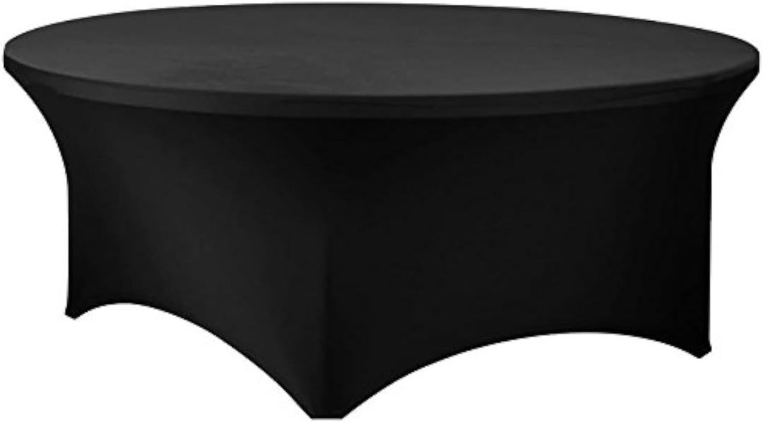 Black 60 Inch 5 Ft Round Tight Fit Stretch Spandex Tablecover for Weddings, Banquets, Parties
