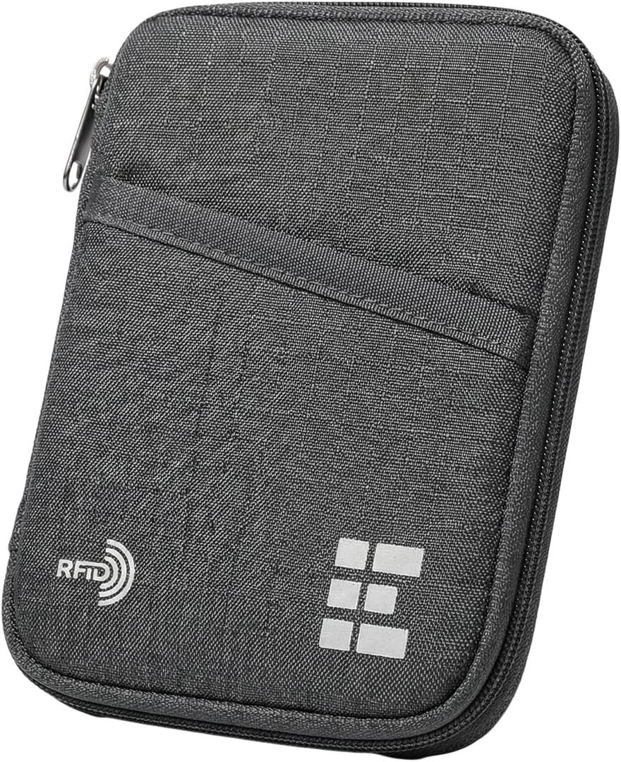 Zero Grid RFID Passport Holder & Travel Wallet, Zippered Wallet for Men & Women, Fits Passport, Cards, Cash, Tickets, ID, Sim Card; Premium & Compact Travel Document Holder - Shadow Grey (Single)