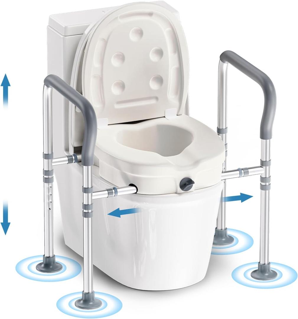 Raised Toilet Seat for Seniors with Handles - 3.5in Elevated Toilet Seat Risers, Elevated Toilet Safety Seat with Adjustable Width & Height, Ideal for Elderly, Pregnant & Handicapped (with Lid)
