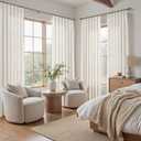 Natural 60 Inch Width Pinch Pleated Linen Curtains 90 Inches Long for Living Room Extra Wide Cream Boho Curtain Memory Shape Light Filtering for Bedroom Large Windows Hooks Rings 1 Panel 60x90