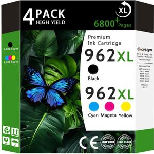 962XL High Yield Ink Cartridges Compatible for Combo Pack HP 962XL HP962 HP962XL Replacement for OfficeJet Pro 9015e 9010 9025e 9010e 9012 9015 9018 9020 Printers (Black/Cyan/Magenta/Yellow 4-Pack)