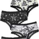 WDIRARA Women's 5 Pack Set Goth Graphic Print Mesh Sheer Lace Trim Mid Rise Underwear Briefs (Medium, Multicolor Black)