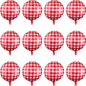 Threan 50 Pieces 18 Inches Checkerboard Balloons Aluminum Foil Balloons Party Decorations for Summer Picnic BBQ Party Decor Birthday Holiday Racing Themed Supplies(Red, White)